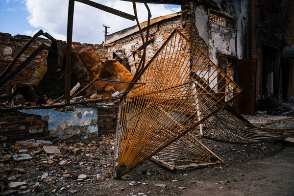 Conséquences Paix Russe Dans Ville Trostyanets Région Sumy Bâtiments Civils — Photo