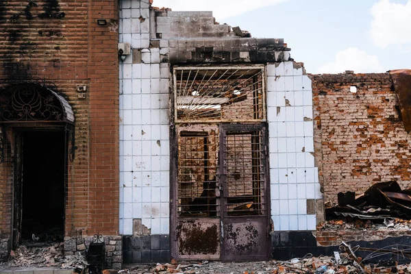 Conséquences Paix Russe Dans Ville Trostyanets Région Sumy Bâtiments Civils — Photo