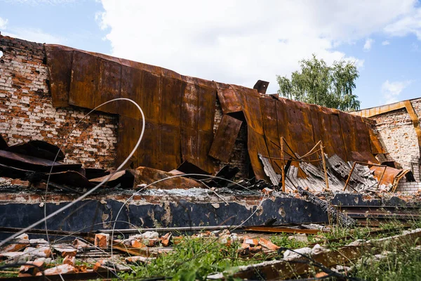 Konsekvenser Den Ryska Freden Staden Trostyanets Sammanfattande Region Civilbyggnader Rysk — Stockfoto