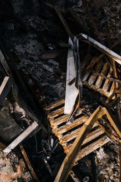 Знищені Спалені Цивільні Будинки Магазини Місті Тростианец Сумська Область Цивільні — стокове фото