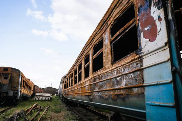 Explodierte Züge Und Waggons Auf Dem Bahnhof Der Stadt Trostjanez — Stockfoto