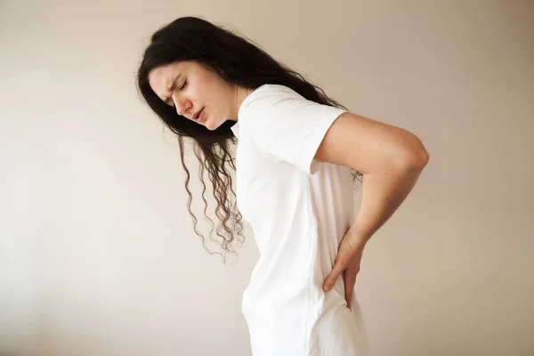 Kidney Infection Pyelonephritis Urinary Tract Infection Attractive Woman Feel Backache — Foto Stock