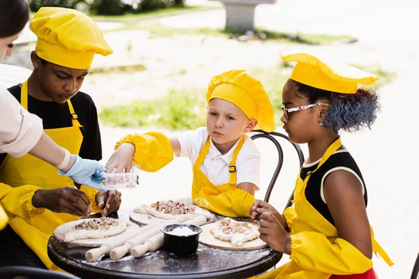 Childhood Cook Activity Multinational Children Black African Caucasian Kids Happy — Stock Photo, Image