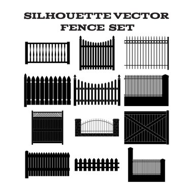 siluet vektör çitin set