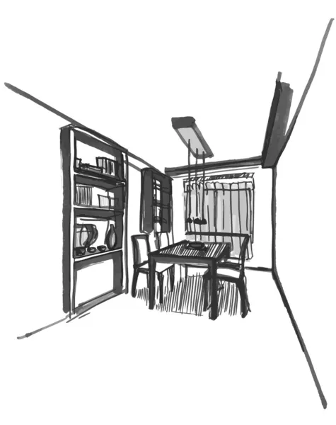 Plan vectoriel intérieur. Conception architecturale. Esquisse de salle à manger . — Image vectorielle