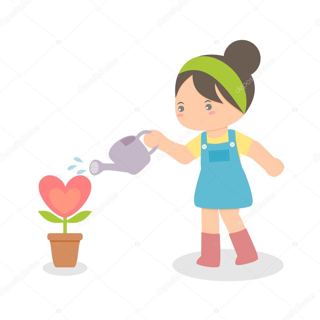 Girl Watering Heart Plant