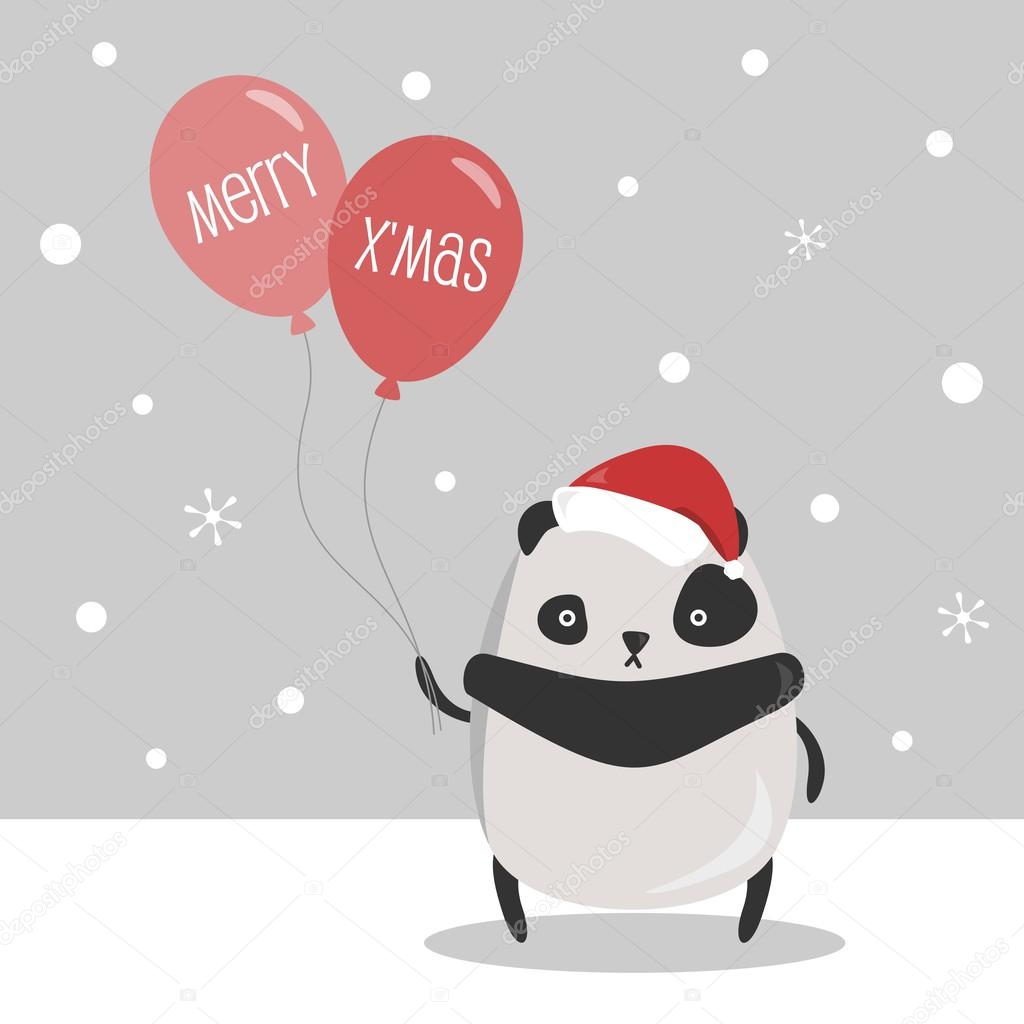 Panda Holding Christmas Balloons