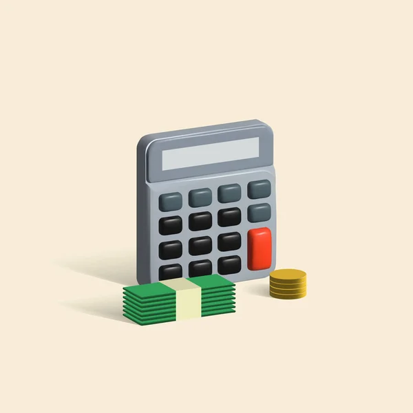 Taschenrechner Mit Geldscheinen Und Münzen Rechnungswesen Vektor Symbol Taschenrechner Illustration — Stockvektor