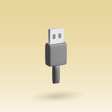 usb vector 3d icon. usb cable 3d illustration.