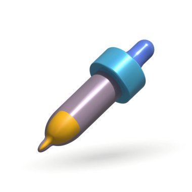 Pipette isolated vector 3d icon. soft lilac pipette with yellow liquid 3d illustration.