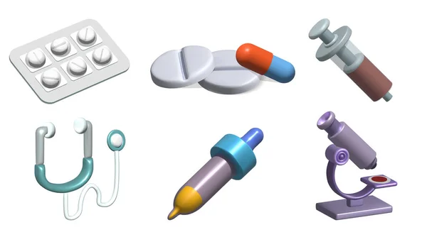 Healthcare Medical Icon Set Drugs Tablet Pack Capsule Syringe Pipette — Stockvector