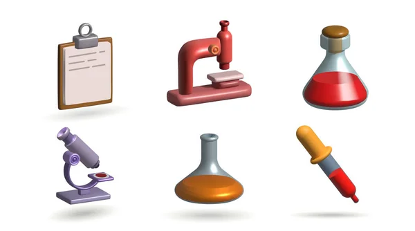 Science Vector Icon Set Chemistry Lab Flask Microscope Pipette Illustration —  Vetores de Stock