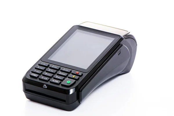 Payment terminal for accepting money from plastic cards on a white background — Stock Photo, Image