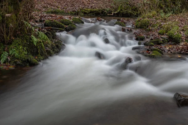 Dlouhá Expozice Horner Water River Tekoucí Lesy Horner Somersetu — Stock fotografie