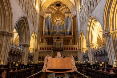 Wells.Somerset.United Kingdom.December 30th 2021.View of the quire inside of Wells cathedral in Somerset