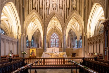 Wells.Somerset.United Kingdom.December 30th 2021.View of the quire inside of Wells cathedral in Somerset