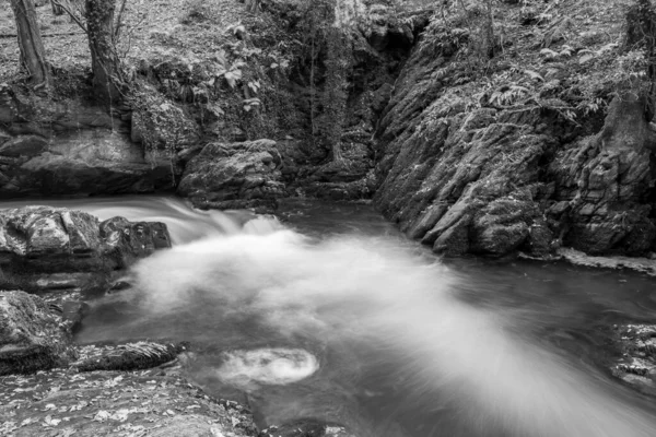Dlouhé Vystavení Vodopádu Řece East Lyn Watersmeet Exmoor National Park — Stock fotografie