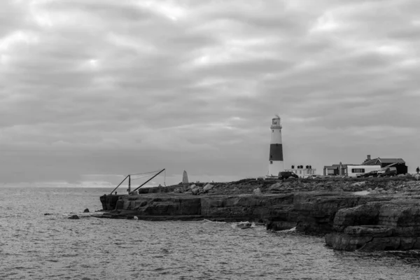 Photo Noir Blanc Phare Portland Bill Dans Dorset — Photo