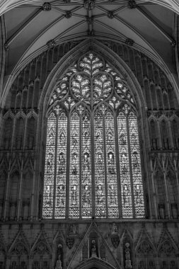 York. Yorkshire. Birleşik Krallık. 14 Şubat 2022. Yorkshire 'daki York Minster Katedrali' nin batı penceresi.