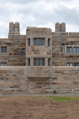 Drewsteignton. Devon. Birleşik Krallık. 31 Temmuz 2021 Devon 'daki Drogo Kalesi.