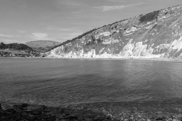 Foto Blanco Negro Lulworth Cove Costa Jurásica Dorset —  Fotos de Stock