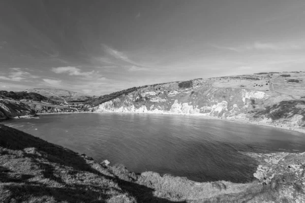 Schwarz Weiß Foto Von Lulworth Cove Der Juraküste Dorset — Stockfoto