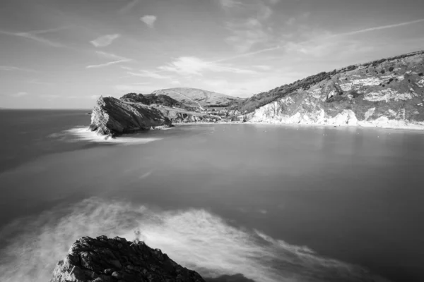 Foto Blanco Negro Lulworth Cove Costa Jurásica Dorset —  Fotos de Stock