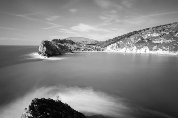 Czarno Białe Zdjęcie Lulworth Cove Jurassic Coast Dorset — Zdjęcie stockowe