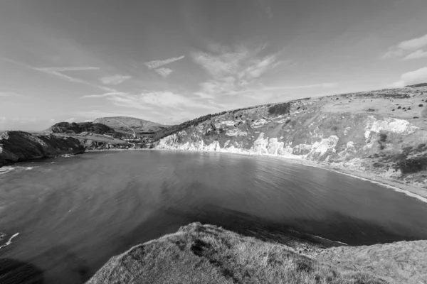 Чорно Біле Фото Lulworth Cove Юрському Узбережжі Дорсеті — стокове фото