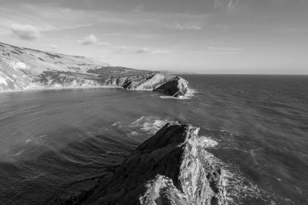 Schwarz Weiß Foto Von Lulworth Cove Der Juraküste Dorset — Stockfoto