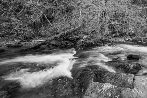 Dlouhá Expozice Horner Water River Tekoucí Lesy Horner Somersetu — Stock fotografie