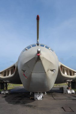 Yorkshire. Birleşik Krallık. 16 Şubat 2022. Eskiden Kraliyet Hava Kuvvetleri tarafından kullanılan Handley Page Victor bombacısı Yorkshire Hava Müzesi 'nde sergileniyor.