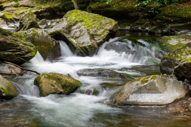 Doğu Lyn nehri üzerinde Exmoor Ulusal Parkı 'ndaki Watersmeet' te uzun süre bir şelale görüldü.