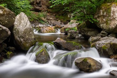Doğu Lyn nehri üzerinde Exmoor Ulusal Parkı 'ndaki Watersmeet' te uzun süre bir şelale görüldü.