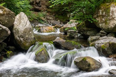 Doğu Lyn nehri üzerinde Exmoor Ulusal Parkı 'ndaki Watersmeet' te uzun süre bir şelale görüldü.