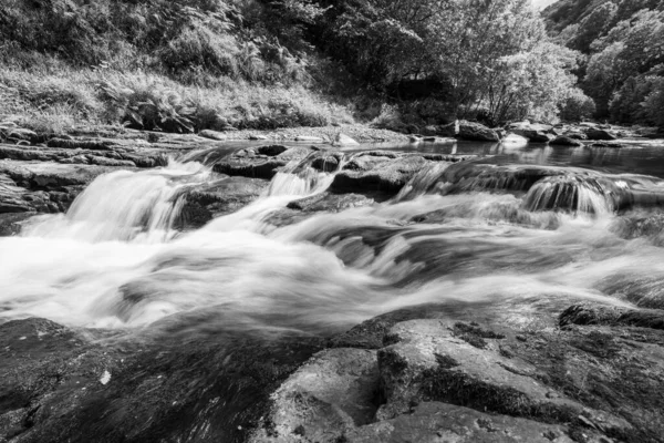 Hosszú Expozíció Watersmeet Híd Vízesés East Lyn Folyó Watersmeet Exmoor — Stock Fotó