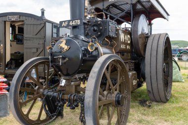 West Bay.Dorset.United Kingdom.June 12th 2022.A restored Aveling and Porter traction engine is on display at the West Bay vintage rally