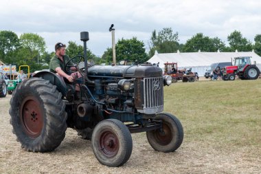 Ilminster. Somerset. Birleşik Krallık. 21 Ağustos 2022 Fordson Major E27N, dün yapılan bir çiftçilik etkinliğinde arenada kullanılıyor.