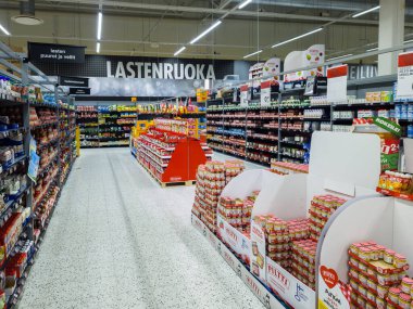 Turku, Finland - December 21, 2021: Horizontal View of K CityMarket Children's Food Department.