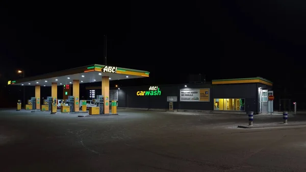 Turku Finland December 2021 Horizontal Night View Abc Gas Station — Stock Photo, Image