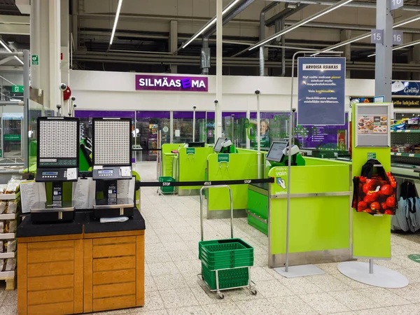 Turku Finland December 2021 Horizontal View Self Check Out Machines — Stockfoto