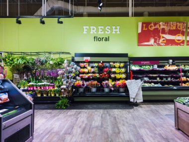 New Hartford, New York - January 1, 2021: Horizontal View of the Hannaford Supermarket Flowers Department