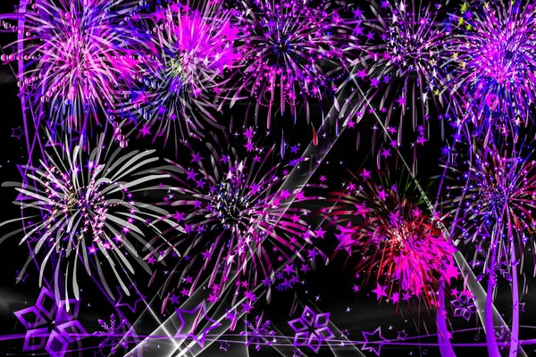 Fireworks Abstract Background Black Gold Silver Red Blue Pink Lilac — Stock Photo, Image