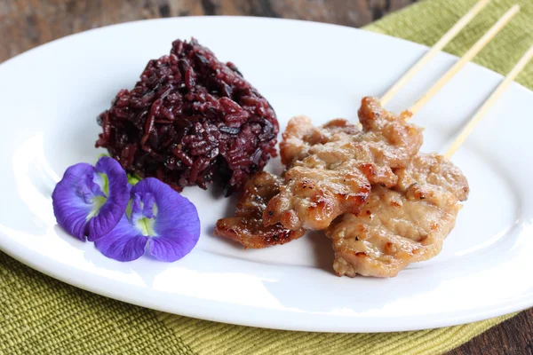 Pork grill with Sticky rice — Stock Photo, Image