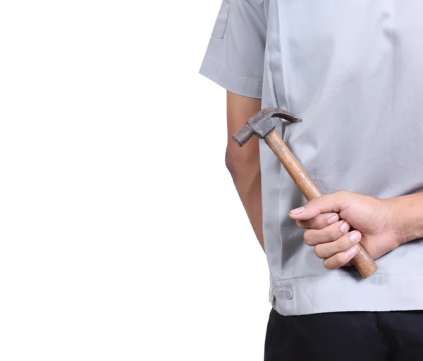 Man with hammer standing back — Stock Photo, Image