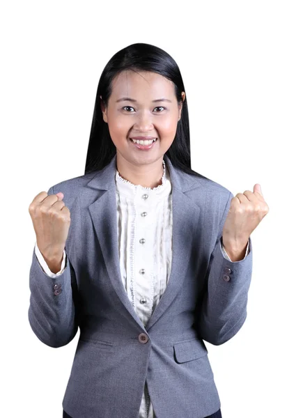 Young businesswoman excited on white background — Stock Photo, Image