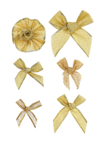 Festive gold bows made of ribbon. Isolated on a white background — Stock Photo, Image