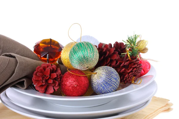 Christmas decorations in white bowl. Stock Image