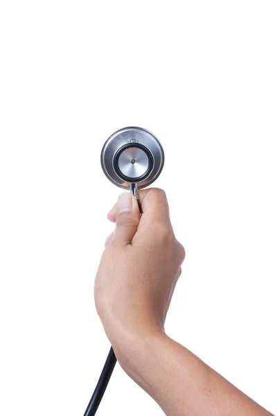 Medical, hand holding stethoscope, isolated on white background Royalty Free Stock Images