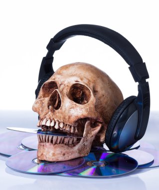 insan kafatası ile kulaklık, Natürmort